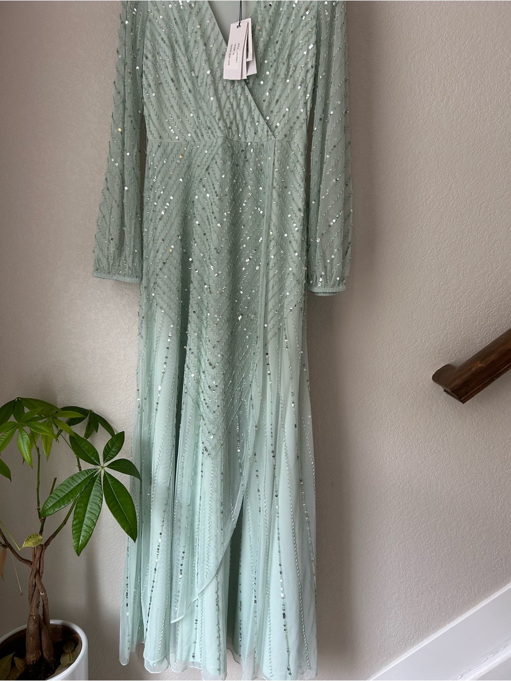 ASOS Mint Beaded Long Sleeve Evening Dress - Picture 2 of 5